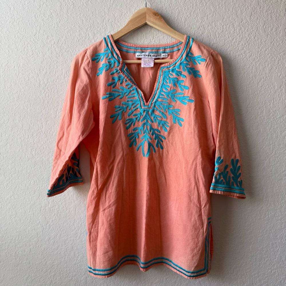 Gretchen Scott‎ Designs Peach and Turquoise Tunic